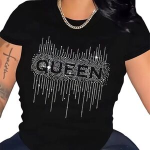 Queen graphic Black‎ & Silver shimmery T-shirt. New